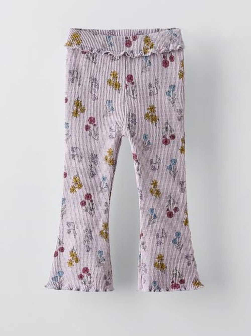 Zara Floral Frilled Ribbed Leggings Purple